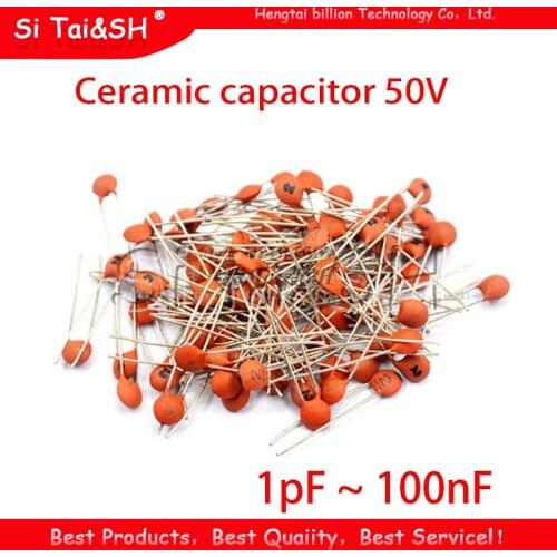 200pcs Ceramic capacitor 50V 1pF ~ 100nF 104 4.7PF 10PF 22PF 33PF 47PF 100PF 101 220PF 221 330PF 331 470PF 471 1NF 103 47NF 473