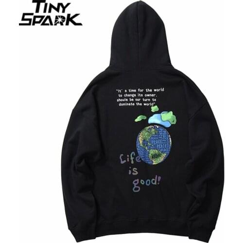 2020 Hip Hop Streetwear Hoodies Sweatshirt Globe Print Men Harajuku Pullover Hoodie Winter Fleece Cotton Autumn Sweatshirt Loose