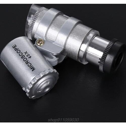 45X Jewelers Loupe Magnifier Mini Microscope Magnifying Pocket w/ LED Light J18 21 Dropshipping
