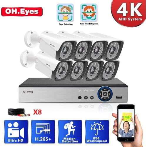 4K Ultra HD CCTV DVR Home Security Camera System Kit 4K 8CH DVR Kit Outdoor Bullet Video Surveillance AHD Camera System Set