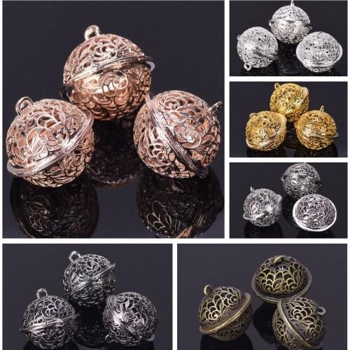 6PCS 26x25mm Hollow Metal Charms Jingle Bell Pendants for Bracelet Necklace Jewelry Making DIY Crafts Findings
