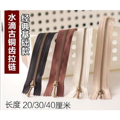 Free shipping 10pcs/lot 3# zipper 20cm 30cm 40cm drop zipper patchwork bronze zipper white coffee khaki black