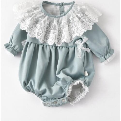 Baby Girl Bodysuits Solid Rompers For Newborns Chic Lace Decor Spring&Fall Clothes 2Pcs Hat Tops Suits Infant Girls Bodysuits