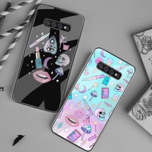 Girly Pastel Witch Goth Bling Cute Phone Case Tempered Glass For Samsung S20 Plus S7 S8 S9 S10 Plus Note 8 9 10 Plus