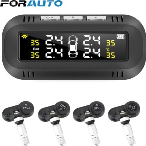Tyre Temperature Warning Alarm Kit Digital Display Solar TPMS Car Tire Pressure Monitoring System 4 Internal Sensors