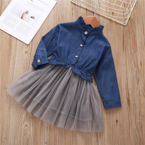 2021 Spring and Autumn Baby Girls Denim Dress Turtleneck Long Sleeves Princess Birthday Party Outfit For Childrens Clothing