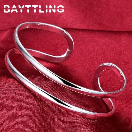 BAYTTLING 925 Sterling Silver 2 Line Round Opening Bangle For Woman Fashion High Quality Jewelry Wedding Gift