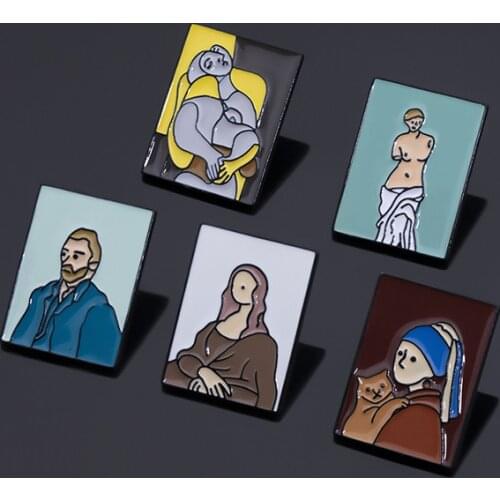 Art Oil Painting Frame Enamel Pin Artist Dream Picasso Mona Lisa Da Vinci Brooch Clothes Lapel Pin Badge Jewelry Gift for Friend