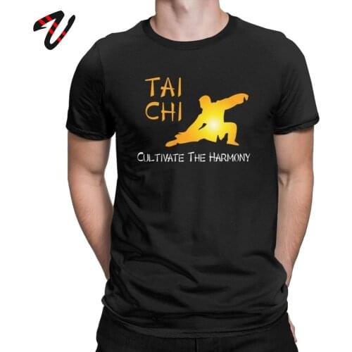 Chinese Style Men Tshirt Tai Chi Cultivate The Harmony T Shirts 100% Cotton Tops Unique Crew Neck Tee Shirt Printed T-Shirts