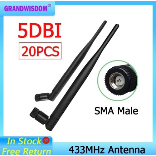 20pcs 433MHz Antenna 5dbi SMA Male Connector folding 433 mhz antena waterproof directional antenne wireless Receiver for Lorawan