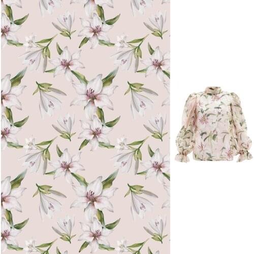 Customized new D brand lily flower digital printing simulation silk satin clothing handmade DIY fabric