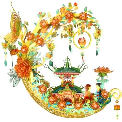 Picture Kingdom 3D Metal Nano Puzzle Flower boat Model Kits with Color bracket DIY Laser Cut Assemble Jigsaw Toys For Adults