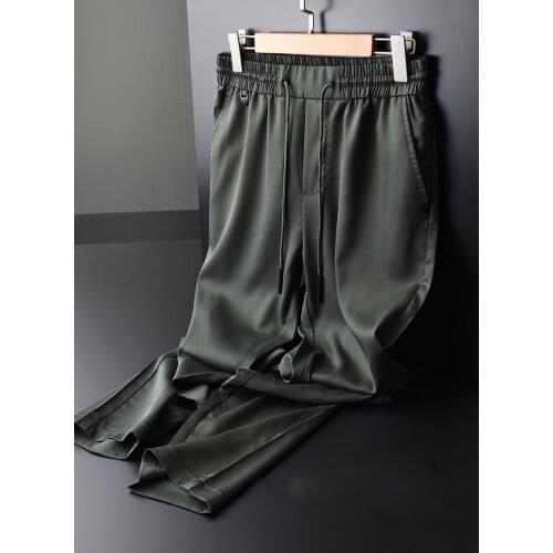 Classic Tencel Man Pants Plus Size 4xl Luxury Spring Slim Fit Elastic Fabric Man Trousers Hight Quality Fashion Green Mens Pants