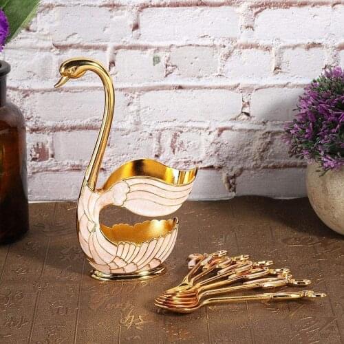 Swan Fork Coffee Spoon Holder Sets Hollow Home Decoration Fruit Dessert Living Room Kitchen Tableware