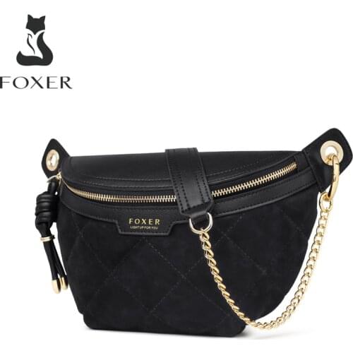 FOXER Summer Brand Unisex Black Waist Bag 2021 New Fashion All-match Shoulder Bag Crescent Fabric Chain Crossbody Small B