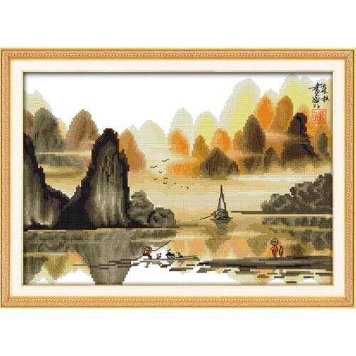 Poetic Li River cross stitch kit landscape18ct 14ct 11ct count printed canvas stitching embroidery DIY handmade needlework