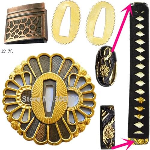 A Set Japanese Sword Guard for Katana Wakizashi Fittings Set Kirsite Tsuba+Fuchi+Kashira+Handle+Habaki+Seppa Metal Crafts