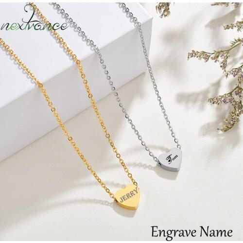 Nextvance Personalized Fashion Engrave Name Date Necklace Heart Necklaces Stainless Steel for Women Men Gift Jewelry Wholesale
