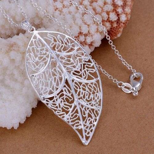 Newest silver pendant necklace Leaf colar feminino prices in euros CP187