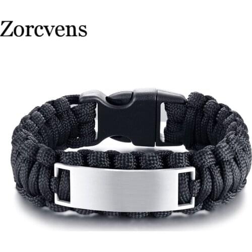 Modyle Outdoor sports black brown rope mens and womens stainless steel bent card woven bracelet