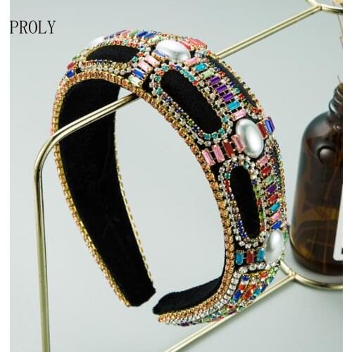 PROLY Fashion Women Hairband Wide Side Luxury Full Crystal Hairbands Adult Baroque Head Band Shining Rhinestone Hair Accessories