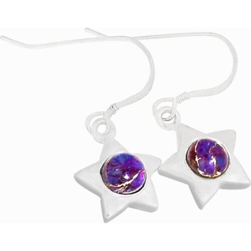 Genuine Purple Copper Turquoise Earrings, 100% 925 Sterling Silver, 27mm, 3.7g , ER2286PCT, New