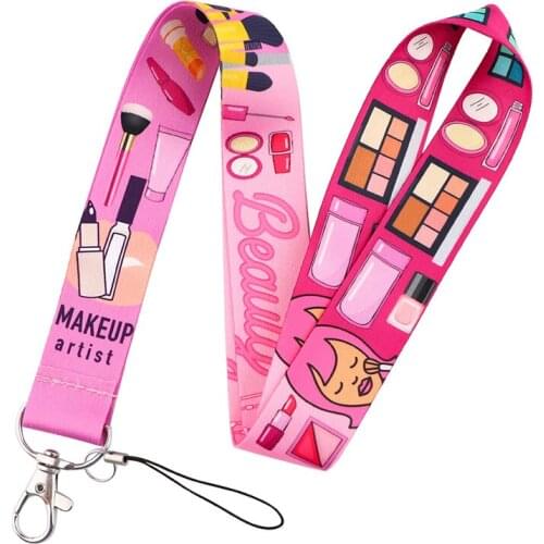 Cartoon Makeup Girl Artist Lanyard Keys Phone Holder Funny Neck Strap With Keyring ID Card DIY Animal ribbons Hang Rope