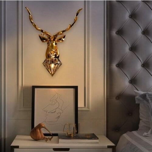 Nordic American Retro Deer Wall Lamp Antlers Wall Light Fixtures Living Room Bedroom Bedside Lamp Led Sconce Home Decor Lighting