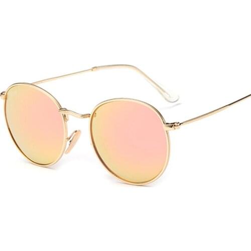 Pink classic Round Sunglasses Women men female brand Metal Frames Mirror Lenses Sun Glasses For women retro Male retro de sol