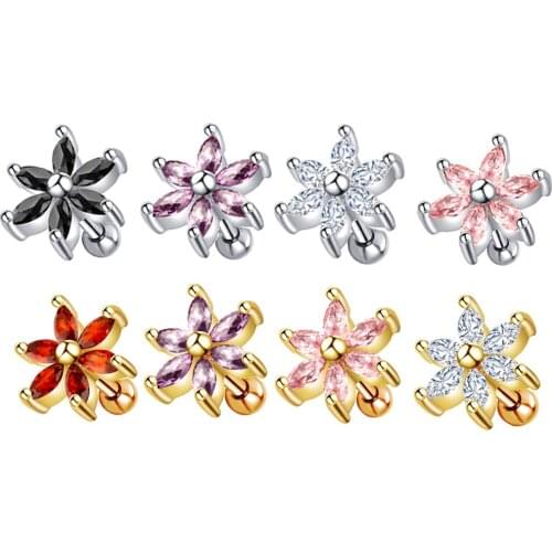 TIANCIFBYJS Stainless Steel Zirconia Ear Cartilage Stud Tragus Earrings Conch Helix Piercing Daith Ear Body Jewelry 1pcs