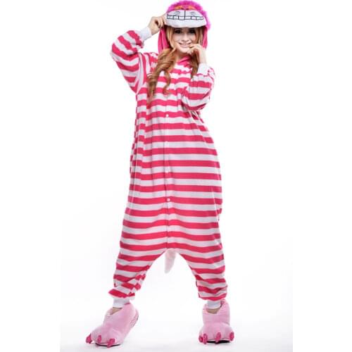 Cheshire Cat Unisex Adult Pajamas Cosplay Onesies Cartoon Animal Sleepwear Pyjamas Flannel Hooded Christmas Halloween Costume