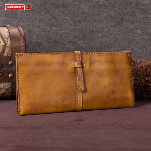 Vintage Genuine Leather Womens Wallet Female Cowhide Long Card Holder Wallets Large Capacity Coin Purses Phone Clutch Bags BJYL