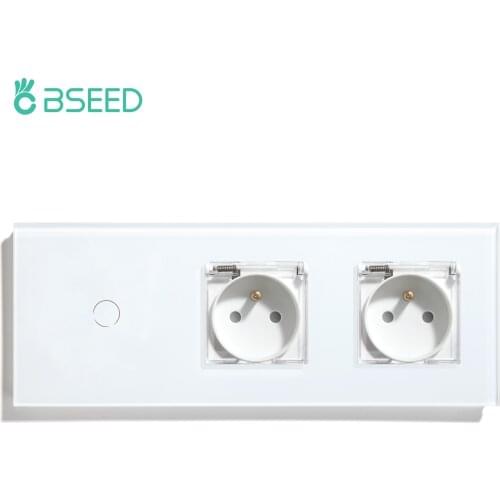 BSEED WaterProof Touch Switch 1 Gang 2Gang 1 Way 2 Way With Fance Standard Socket Black White Gold Crystal Glass Panel