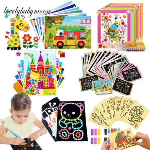 Magic Scratch Art Sand Painting Colorful Dot Mosaic Stickers EVA Sticker Button Stickers Kindergarten Art Craft Educational Toys