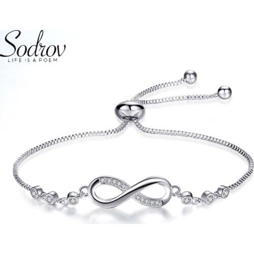 Sodrov Silver Bracelet Jewelry 925 Silver Sterling For Women Chain & Box Fine Geometric Lucky 8 Chian Bracelet Adjustable