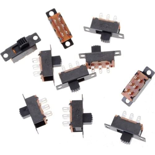 ZLinKJ 10 Pcs High Quality 2 Position DPDT 2P2T Panel Mount Vertical Slide Switch 6 Pin 0.5A 50V DC top Quality