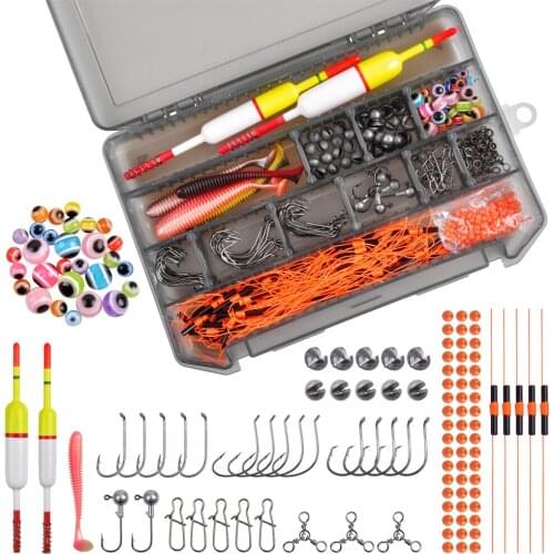 133Pcs/Box Fishing Accessories Kit Including Crank Jig Head Hook Split Shot Sinker Bobber Float Soft Lures Swivel Snap Tackle
