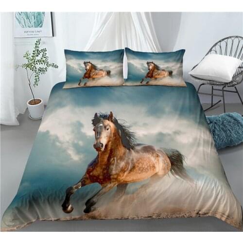 Home Living Luxury 3D Running Horse Print 2/3Pcs Comfortable Duvet Cover PillowCase Bedding Sets Queen and King EU/US/AU Size