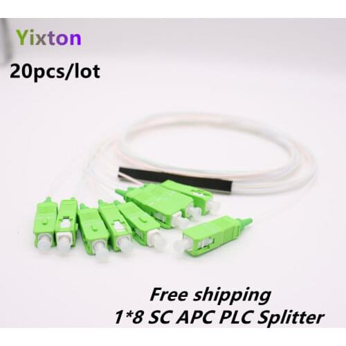 Free Shipping 20pcs / lot PLC Optical Splitter SC APC 1m 1X8 FTTH Fiber Optic Splitter Optical Coupler Singlemode Steel Pipe