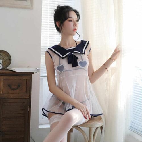 2020 Hot Sexy lingerie sexy mesh perspective cute girl student wear chest piece removable uniform temptation passion suit