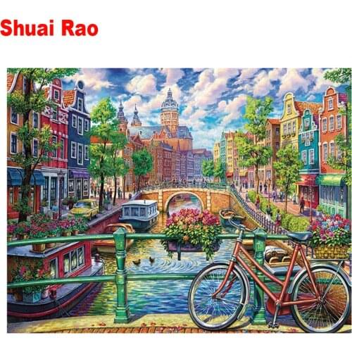 5d cross stitch,Diy diamond embroidery Amsterdam city landscape diamond painting full square drill mosaic picture of decor