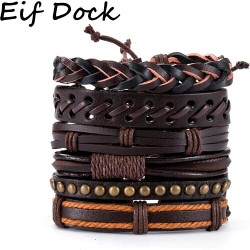 6pcs/Set Vintage Bracelets Wrap Woven Fashion Handmade Men Bracelets Women Leather Bracelet Men Bangle Wholesale Jewelry Gift