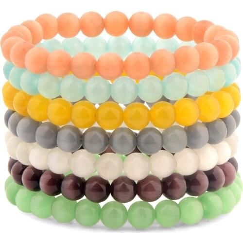 8MM Cat Eye Bead Stone Bracelet Elastic Strand Bracelet for Women Girl Gift Jewelry