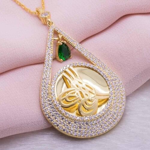 925 Sterling Silver Gold Plated Women Necklace with Drop Shaped Ottoman Sign