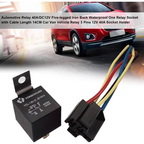 Automotive Relay 40A/DC12V Five-legged Iron Back Waterproof Relay Socket with Cable Length Car Van Vehicle 5 Pins 40A Holder