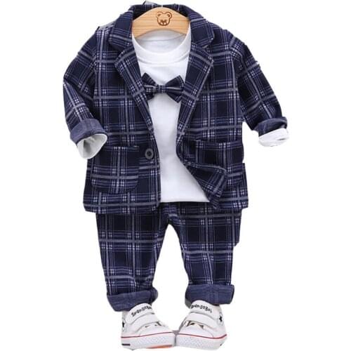 Baby Boys Blazer Suit Kids Boys Plaid Jacket+pants 3pcs Sets Childrens Clothing Boys Gentleman Set Kids Boys Wedding Costume