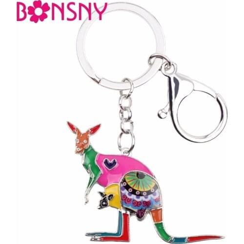Bonsny Enamel Floral Australia Kangaroos Key Chain Women Girl Keyring Gift Bag Charms Keychain Car key Purse Fashion Jewelry
