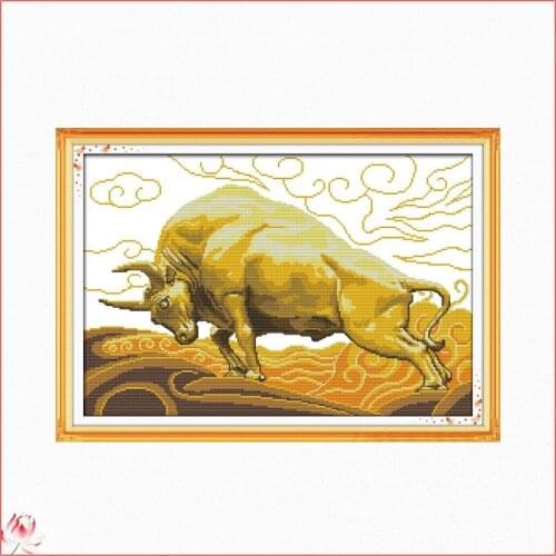 Bullish Pattern Cross Stitch Chinese Animal Embroidery Kit 11CT 14CT Count Printed Fabric Needlework Full Set DIY Sewing Crafts