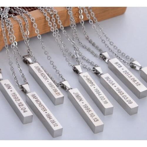KPOP Necklace Bangtan Boys Jimin JIN J-Hope Suga Stainless Steel Square Pendant Chain Choker Necklace Men Women Jewelry Collier