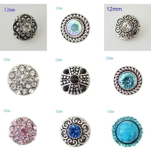 Flower 12mm Rhinestone Charms Metal snap button DIY jewelry KS2006